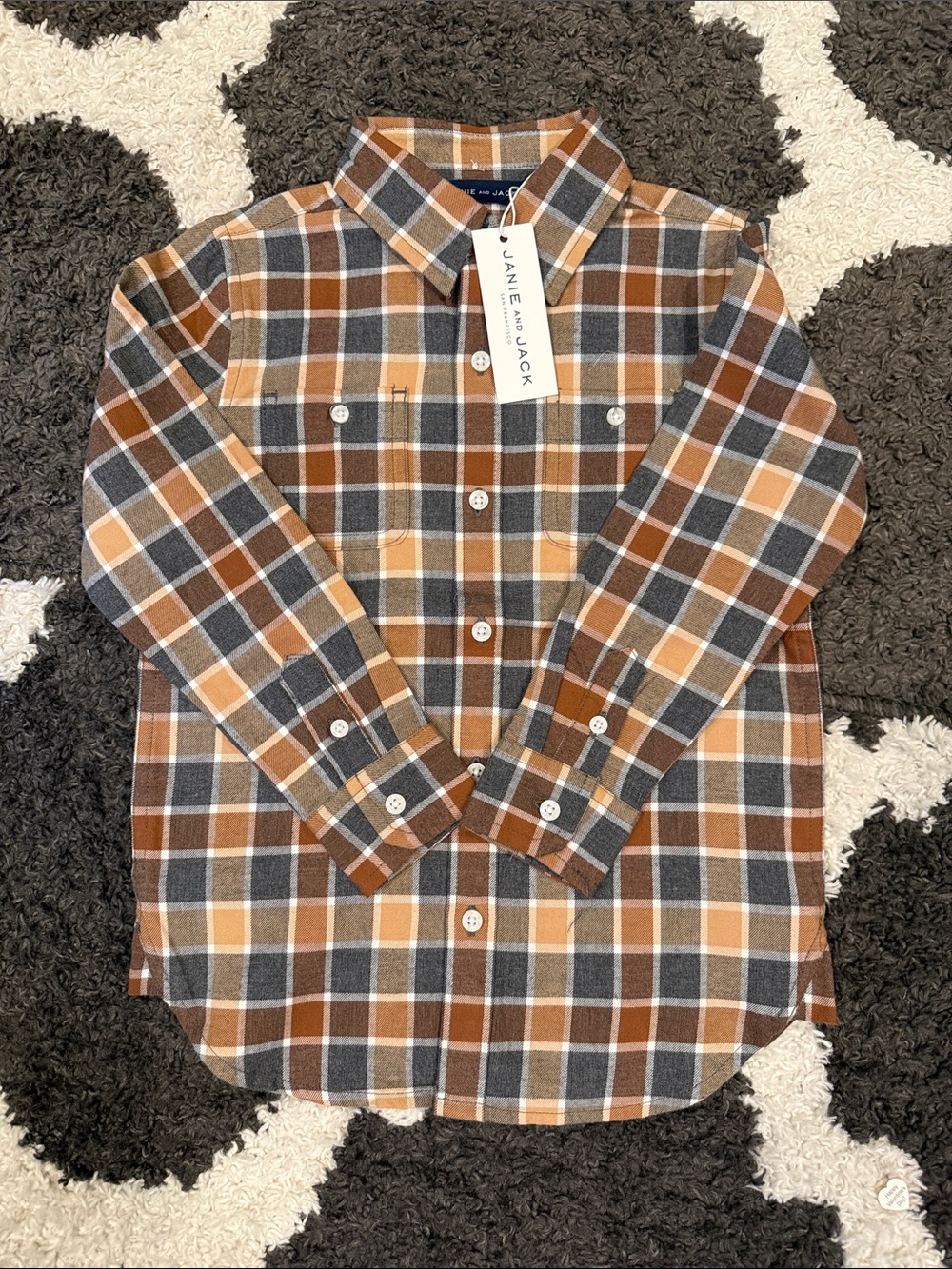 Janie and Jack Brown, Gray & Tan Plaid Button-Up Shirt
